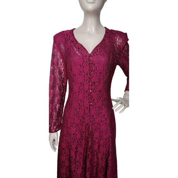 Vintage 90s Gothic Vampy Lace Corset Burgundy Boho Maxi Dress All That Jazz - Picture 9 of 11